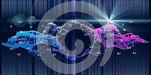 Big data. Abstract visualization analyze algorithm  artificial intelligence data.  Quantum virtual cryptography concept with