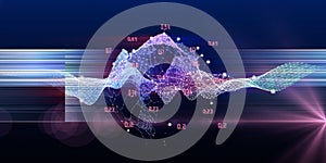 Big data. Abstract visualization analyze algorithm wavy grid data . Artificial intelligence.  Quantum virtual cryptography concept