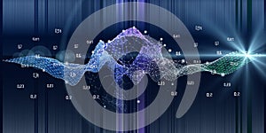 Big data. Abstract visualization analyze algorithm wavy grid data . Artificial intelligence.  Quantum virtual cryptography concept