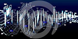 Big data. Abstract visualization analyze algorithm wavy grid data defocus. Quantum virtual cryptography concept with wireframe