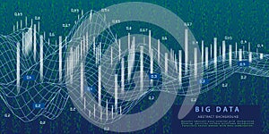 Big data. Abstract visualization analyze algorithm wavy grid data. Quantum virtual cryptography concept with wireframe grid.
