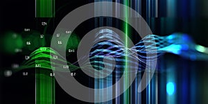 Big data. Abstract visualization wave algorithm analyze data with blurred lines. Quantum cryptography concept.  Analytics