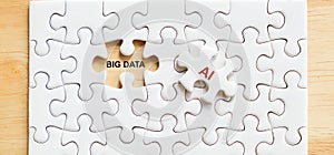 Big data and AI word on puzzle jig saw background, business and technology concept