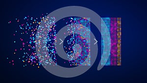 Big data analysed with AI technology for business analytics. Getting insights from data mining, filtering, sorting, clustering.