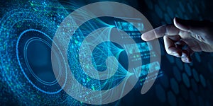 Big data analysis with AI technology. Person using machine learning and deep learning neural network for data science, data mining