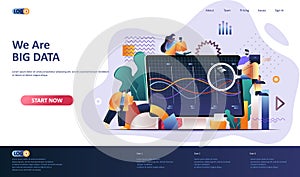 Big data analysis flat landing page template. Online analysis tools, software development company web banner. Big data analytics