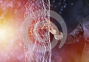 Big data analysis futuristic concept with network mesh and artificial intelligence, 3D rendering