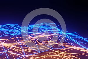 Big data analysis futuristic concept with network mesh and artificial intelligence, 3D rendering