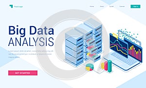 Big data analysis isometric landing page, banner