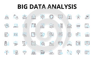 Big data analysis linear icons set. Analytics, Algorithms, Clustering, Correlations, Decision-making, Predictions photo