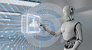 Big data analysis Robotic process automation RPA concept. Robot pressing button on screen 3d render