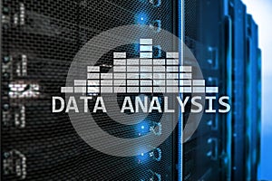 Big Data analysis text on server room background. Internet and modern technology concept