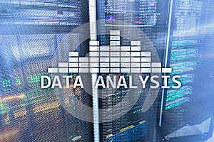 Big Data analysis text on server room background. Internet and modern technology concept