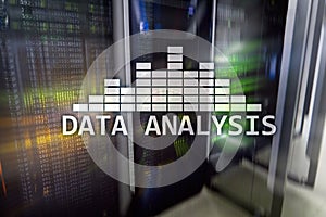 Big Data analysis text on server room background. Internet and modern technology concept