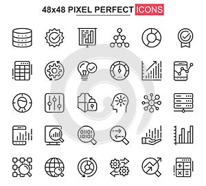 Big data analysis thin line icon set.