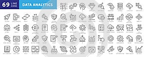 Big data analysis thin line icon set.