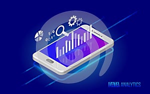 Big data analysis tools. Isometric design modern vector illustration.