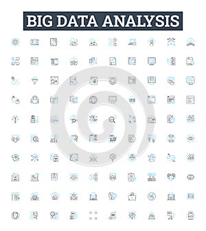 Big data analysis vector line icons set. Analytics, Mining, Storage, Patterns, Visualization, Machine-learning