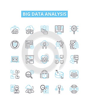 Big data analysis vector line icons set. Analytics, Mining, Storage, Patterns, Visualization, Machine-learning