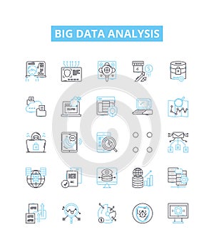 Big data analysis vector line icons set. Analytics, Mining, Storage, Patterns, Visualization, Machine-learning