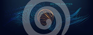 Big data analytics abstract vector background. 3d vector sphere data stream in abstract style. Abstract technology