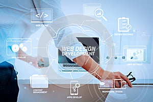 Big data analytics with business intelligence (BI) concept.Businessman working in modern office