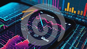 Big data analytics and business intelligence concept with chart and graph icons, AI generated