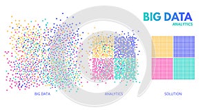 Big data analytics. Chaotic data analysed and sorted to structured solution. Machine learning algorithm visualisation