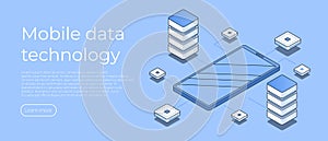 Big data analytics concept 3d isometric web scene. Server room concept. Data saving illustration. Vector illustration concept