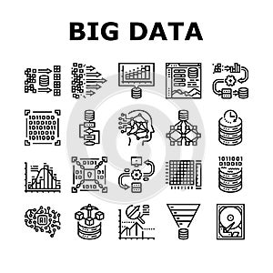 big data analytics hadoop icons set vector