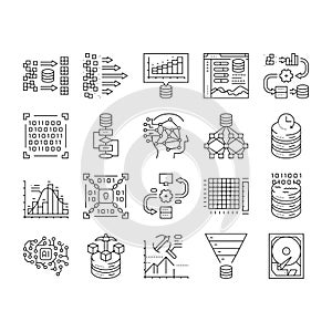 big data analytics hadoop icons set vector