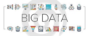big data analytics hadoop icons set vector