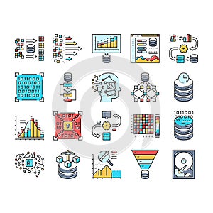 big data analytics hadoop icons set vector