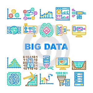 big data analytics hadoop icons set vector
