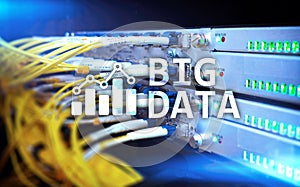 Big data analytics, internet and modern technology concept on server room background