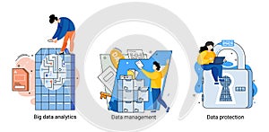 Big data analytics platform, data management and protection creative metaphor set abstract concept