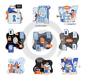 Big data analytics platform, data management and protection creative metaphor set abstract concept