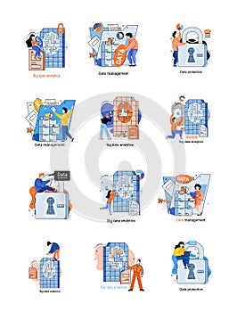 Big data analytics platform, data management and protection creative metaphor set abstract concept