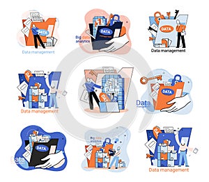 Big data analytics platform, data management and protection creative metaphor set abstract concept