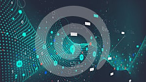Big data analytics visualization using artificial intelligence and machine learning, digital wave of data volume flow processing,
