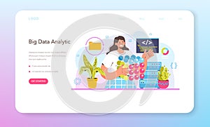 Big data analytics web banner or landing page. Big data from different