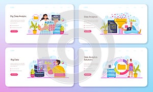 Big data analytics web banner or landing page set. Big data from different