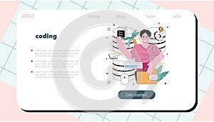 Big data analytics web banner or landing page. Big data specialist