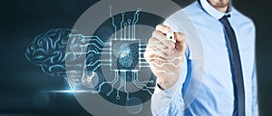 Big data and artificial intelligence concept. 3D illustration