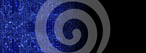 Big data. Binary Code circuit Background, flowing number one and zero text in binary code format in technology backgound.