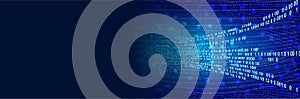 Big data. Binary Code circuit Background, flowing number one and zero text in binary code format in technology backgound.