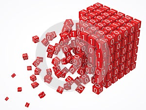 Big data, blockchain and technology concept with binary code cubes. 3D style vector illustration.