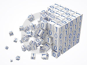 Big data, blockchain and technology concept with binary code cubes. 3D style vector illustration.