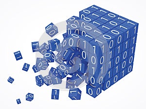 Big data, blockchain and technology concept with binary code cubes. 3D style vector illustration.