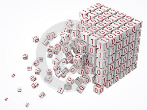 Big data, blockchain and technology concept with binary code cubes. 3D style vector illustration.